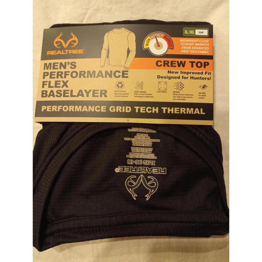 Realtreee Men's Performance Flex Baselayer Crew Top Men's Size XL Black